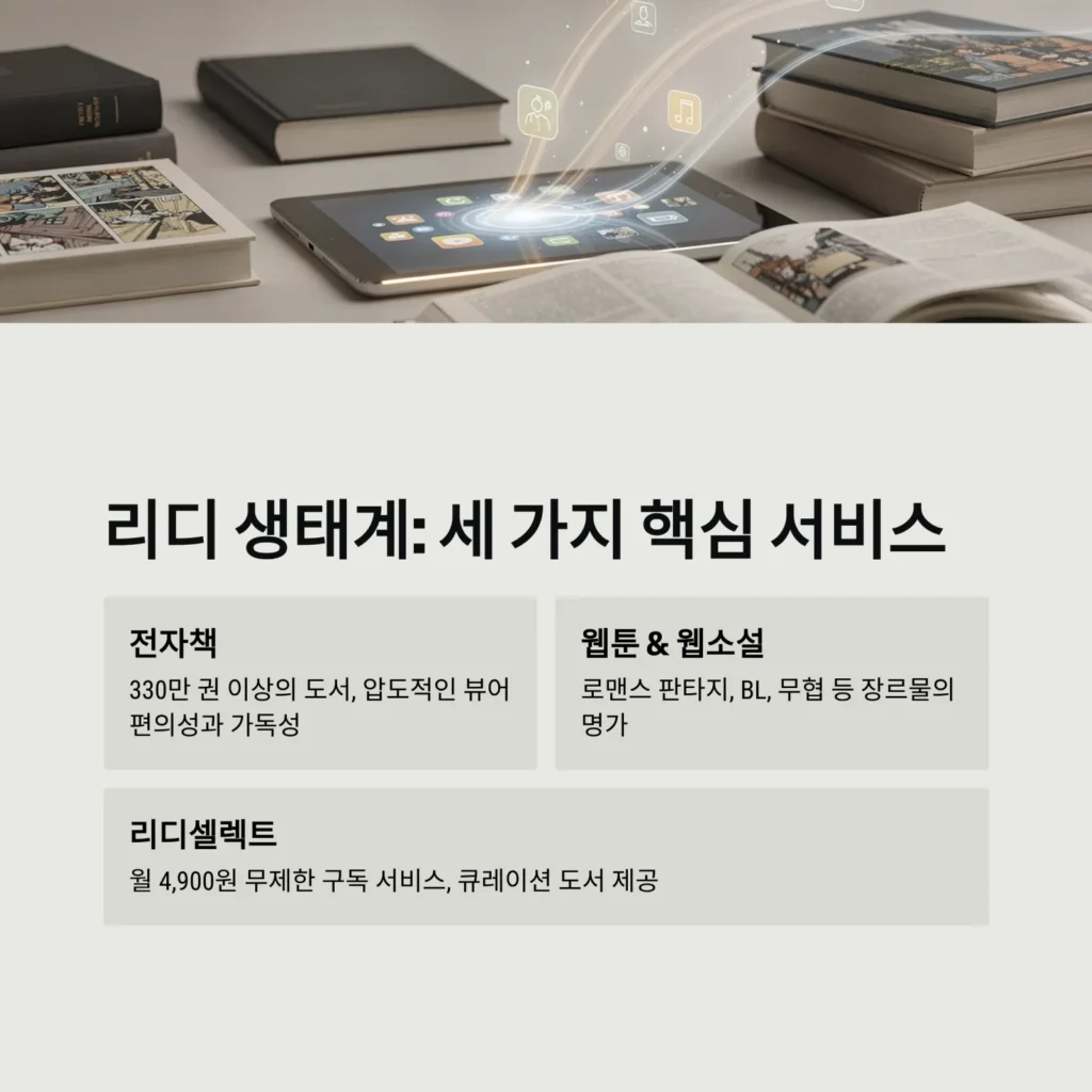 리디 생태계: 세 가지 핵심 서비스 리디 생태계: 세 가지 핵심 서비스